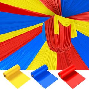 Blulu 3 Rolls 100' x 40'' Plastic Tablecloths Carnival Theme Party Decorations DIY Circus Tent Halloween Carnival Supplies for Circus Clown Party Ceiling Backdrop Curtains Decor(Blue Yellow Red)