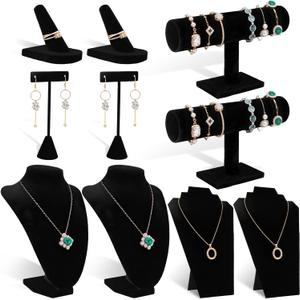 10 Pcs Black Velvet Jewelry Display Sets, Necklace Display Stand Foldable Ring Holder Bracelet Holder T Shape Earring Stand Jewelry Stands and Displays for Home or Store Show