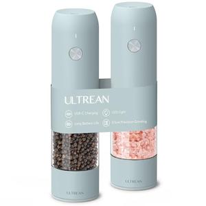 Ultrean Pepper Grinder, Rechargeable Salt and Pepper Grinder with 6 Adjustable Coarseness, LED Light, One-Hand Automatic Operation, Gifts for Women, Blue