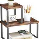 Homeiju Wooden Desktop Organizer Shelf, 2-Tier Adjustable Freestanding Bookshelf Desk Shelf, Stackable Desk Organizer for Office, Dorm, Bedroom, Space Saving, Easy Assembly, Rustic Brown (1 Pack)