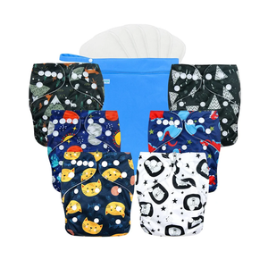 wegreeco Cloth Diapers 4 Pack, Washable Cloth Diapers for Babies, One Size Adjustable Reusable (Dinosaur)