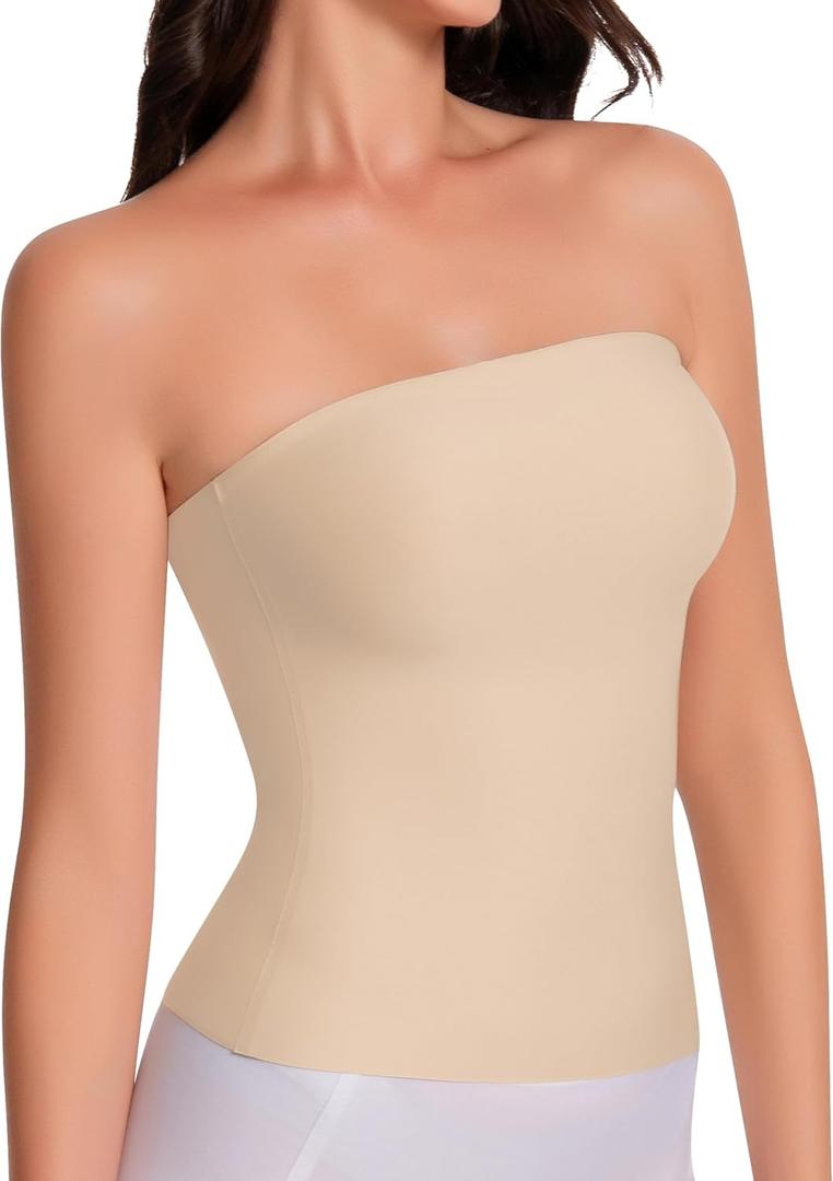 Artdear Tube Tops for Women, Sexy Y2K Crop Top Double Lined Strapless Tank Summer Going Out Tops Air Touch Fabric (Large, Nude)