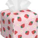 Strawberry Tissue Box Holder Paper Organizer, PU Leather Tissue Case Cover, Strawberry Decor for Bathroom, Kitchen, Car