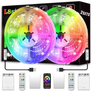 L8star Battery Powered Led Strip Lights 13ft, 2x6.5ft USB/Battery Operated RGB LED Lights Birthday Christmas Gift with Remote for TV Backlight, Bedroom, Camping