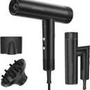 Hair Dryer, Professional Brushless Motor Ionic Hair Blow Dryer with Diffuser, Magnetic Nozzles, 0.83Pound, 2000W, 60dB, 3 Heat Settings & 3 Speed & Cold Settings, Diffuser Hair Dryer, Black