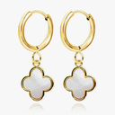 Four Leaf Clover Dangle Earrings for Women • 14K Gold Plated White Mother of Pearl/Black Onyx/CZ Diamond Lucky Clover Charm Drop Huggie Hoops Earrings [CVRE]