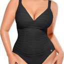 SHAPELLX Womens One Piece Swimsuit Tummy Control Ruched Slimming Swimwear Bathing Suit with Adjustable Lace-Up Back (Black, XXXL)