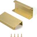 Satanga Edge Finger Tab Pull for cabinets Kitchen Concealed Drawer pulls Aluminum Flat Hidden Back Mount Door Handle for Home 10Pack Modern Brushed Brass 2-1/2" Hole Center Easy Installation