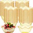 Newtay 100pcs 6oz Small Plastic Dessert Bowls Ice Cream Bowls Reusable Flower Shaped Party Serving Elegant Buffet Serving Cups for Nuts, Salad, Fruit, Snacks and Yogurt (Gold), 9cm/3.5inches 4 cm/1.6 inches