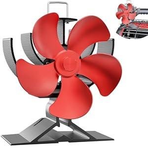 Easywave Wood Stove Fan, Magnetic Pipe Fireplace Fan, Heat Powered Fireplace Fan Non Electric, Thermal Fan for Wood/Log Burning Stove Gas Burner, Silent Motor, W/Stove Accessories Thermometer (Black)