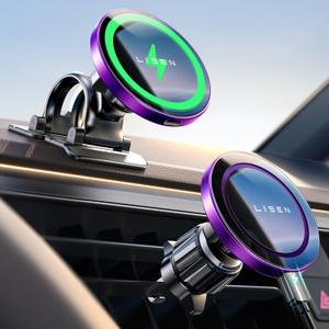 LISEN for 15W MagSafe Car Mount Charger, iPhone Magnetic Wireless Car Charger for iPhone 16 Pro Max Accessories, Car Phone Holder for iPhone 16 15 14 13 12, Samsung with MagSafe Case, Dark Purple
