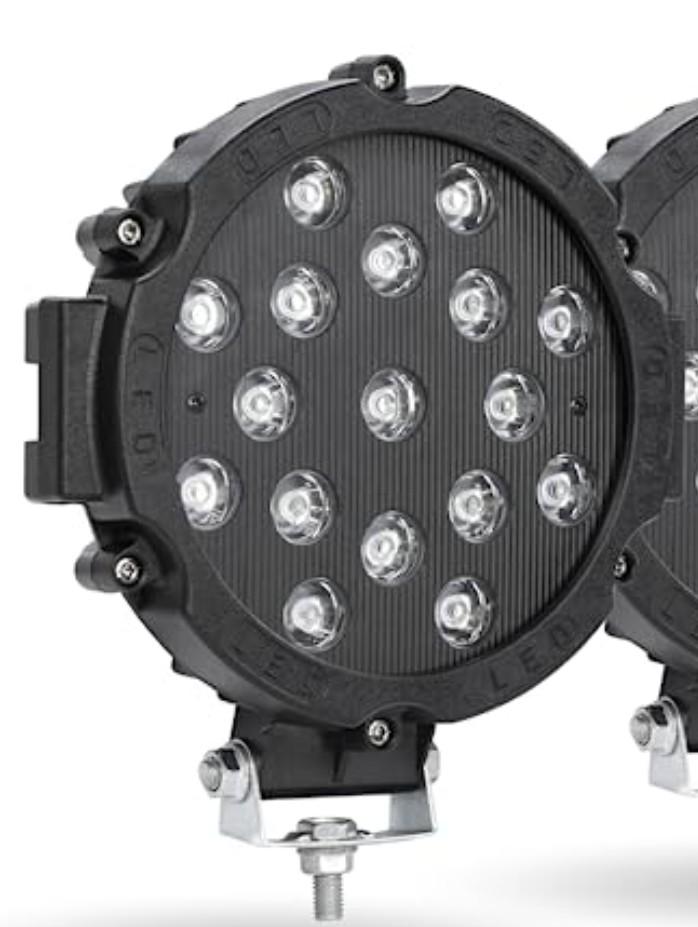 AUTOXBERT 7 Inch Round LED Offroad Lights, 51W Fog Driving Led Spot Lights Work Lamp Roof Bumper for Trucks ATV SUV Jeep Boat tractor, Pack of 1, Black