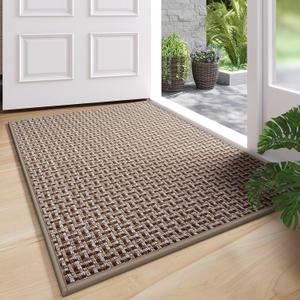 Door Mat 24"x35", Dirt Resistant and Absorbent, Non-Slip Rubber Backing Floor Mats, Easy Clean Low-Profile Doormat for Entryway, Front Door, Inside Entrance, Brown