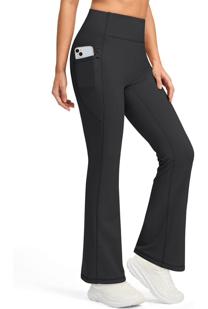 Women's Fleece Lined Pants with Pockets High Waist Thermal Flare Leggings Hiking Yoga Pants for Winter Cold Weather, M