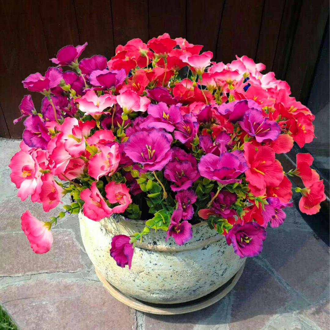6 Bundles Artificial Hibiscus Flowers - UV Resistant Fake Tropical Silk Blooms for Outdoor Window Box, Hanging Baskets & Porch Decor (Multicolor)