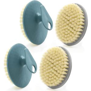 Body Scrubber 4 Pack, BEAUTAIL Gentle Exfoliating Shower Bath Brush, Soft Bristle Brushes for Sensitive Skin Women Men, Non-Slip Hand-Clip, Durable and Long Lasting (2pcs Blue+2pcs Gray)
