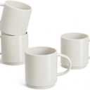 Sweese Stackable Coffee Mugs - 10 Oz Porcelain Cups for Specialty Coffee Drinks, Cappuccino, Cafe Mocha, Latte and tea, Set of 4, White Grey