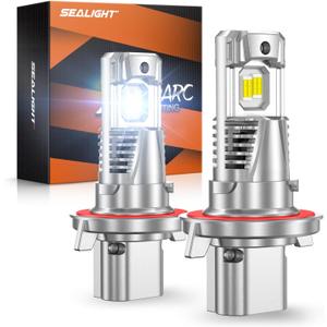 SEALIGHT H13/9008 LED Head Light Bulb, 800% 46000LM Brighter than Halogen, 1:1 Real Size 9008 Light, 6500K Cool White with Fan, Pack of 2