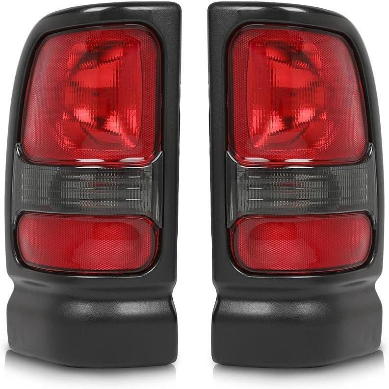 PIT66 Tail Lights Assembly Compatible with Dodge Ram 1500 2500 3500 Truck 1994-2002 Rear Lights Lamps Drive & Passenger Side Red Lens Reverse light Smoke Lens Luz Trasera