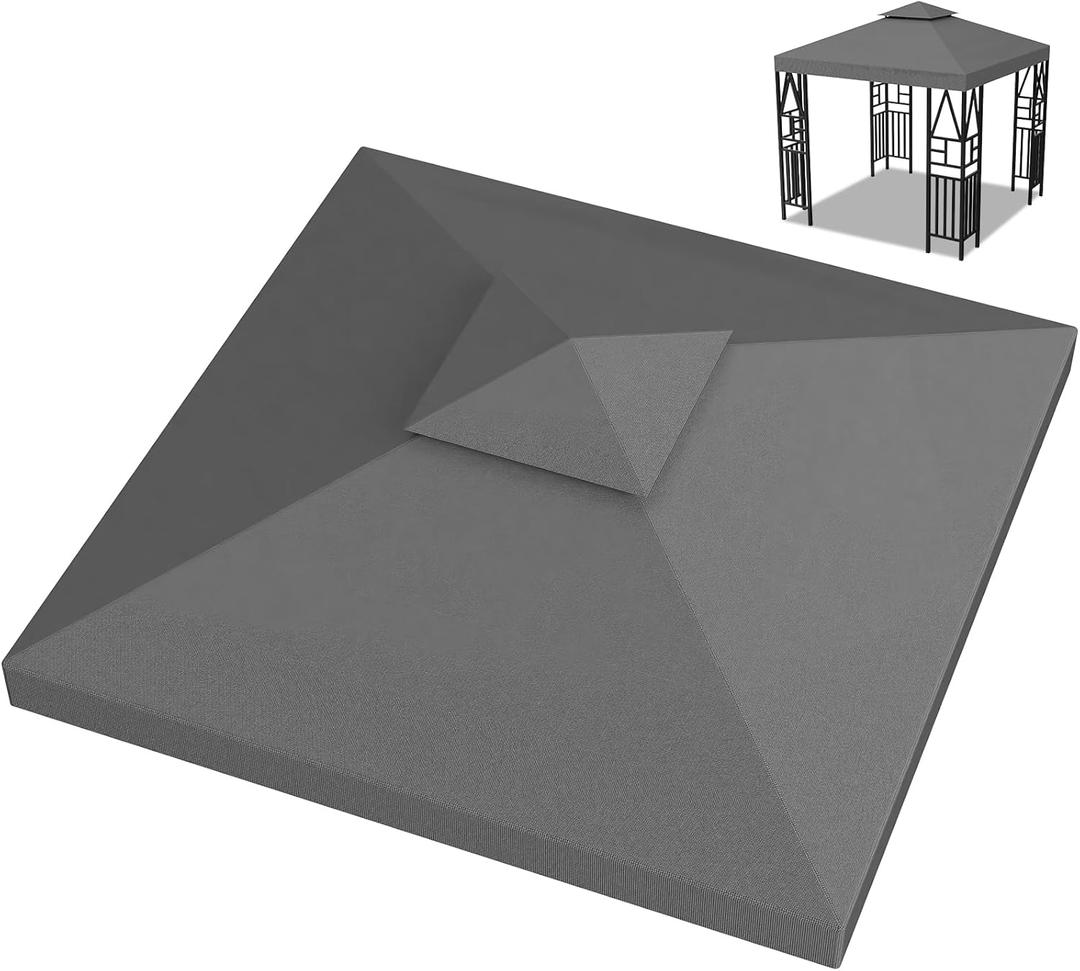 10x10ft Canopy Replacement Top, Double Tiered Pop up Gazebo Covers Replacement with 12 Velcros, Waterproof UV Protective Nylon, Outdoor Shelter for Grill, Patio, Event, Trade Show (Grey)