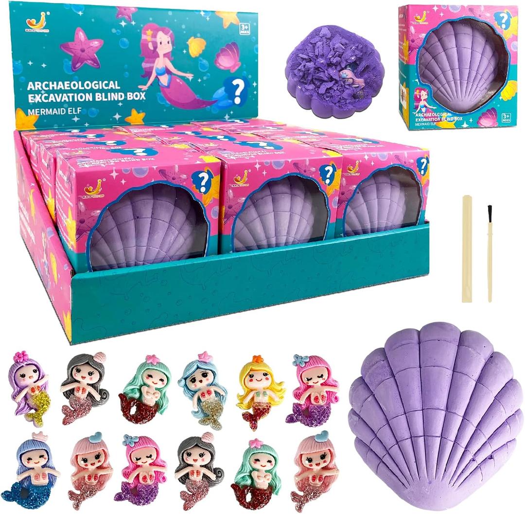 Mermaid Dig Kit, 12 Surprise Mermaid Discover, Great Science STEM Toys Mining Set, Ocean Party Favor Geology Gifts for Kids Girls, Age 3 4 5 6 7 8 and Up