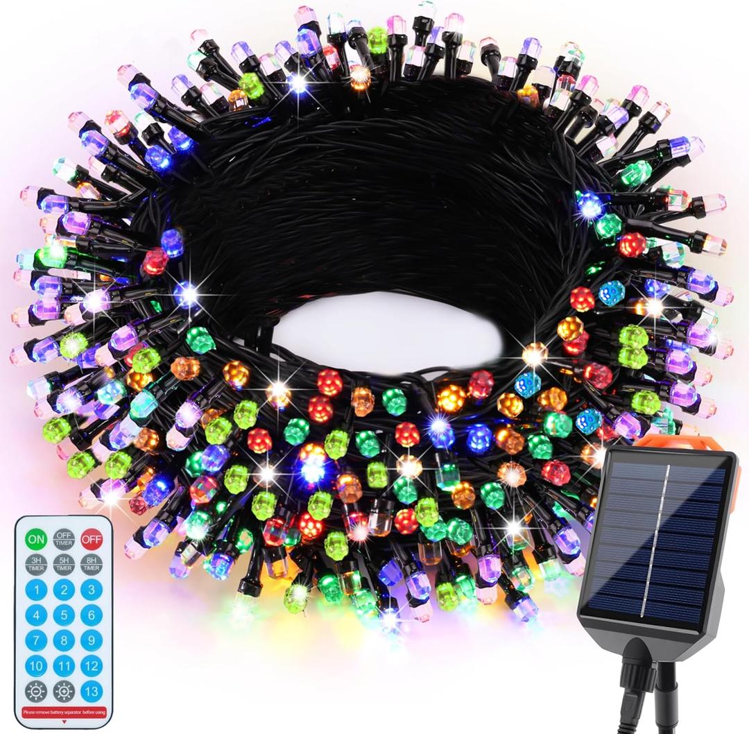 Wabarle Solar Christmas Lights Outdoor Waterproof,13 Modes 118Ft 300LED Solar Powered String Lights for Tree Outside Garden Patio Fence Christmas Decorations (Multicolored)