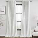 Full Black Out Off White Window Curtains Panels 102 Inches Long 2 Panels Set for Living Room Cotton Textured Long Blackout Curtain with Backing Thermal Insulated Drapes for Nursery Bedroom 52x102