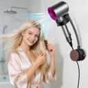 SEANCHEER Hands Free Hair Dryer Holder Wall Mount, 360 Rotating Adjustable Height Suction Cup Blow Dryer Holder, No Drill Installation, Damage-Free Wall, with Cord Storage for Most Hair Dryers