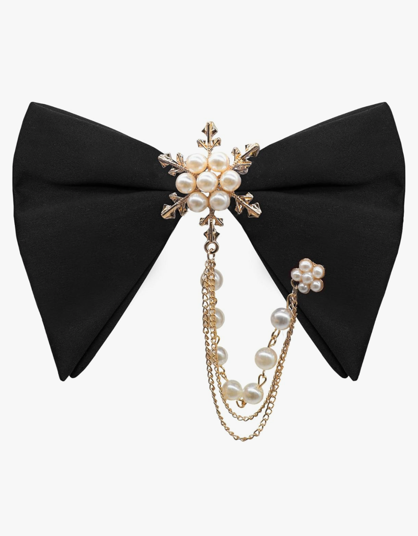 Oversized Bow Ties for Men, Pre-tied Bowtie with Pearl Adjustable Mens Bow Tie for Wedding Party Banquet Prom