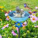 Metal Bird Bath for Outside, Freestanding Birdbaths Detachable Decoration Spa Birdfeeder, Bird Baths Feeder Bowl for Outdoors Garden Patio Yard Lawn Decor (Blue+ Flower)