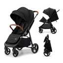 Kinderkraft Grande Plus Kinderkraft Buggy from Birth to 48.5 lb, one-Hand Folding, Reclining Position, Large Canopy with Window, All 4 Wheels dampened, Spacious seat, Black