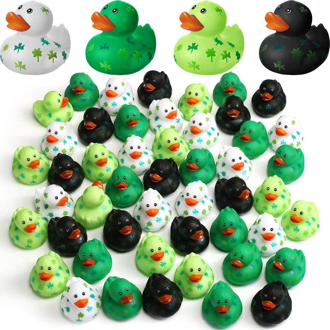 Jerify 24 Pcs 2 Inch St. Patrick's Day Rubber Ducks Bulk Holiday Rubber Ducks 4 Styles Shamrock Cruise Ducks Baby Shower Duck Bath Pool Birthday Irish Kids Gifts for Party Favors Accessories