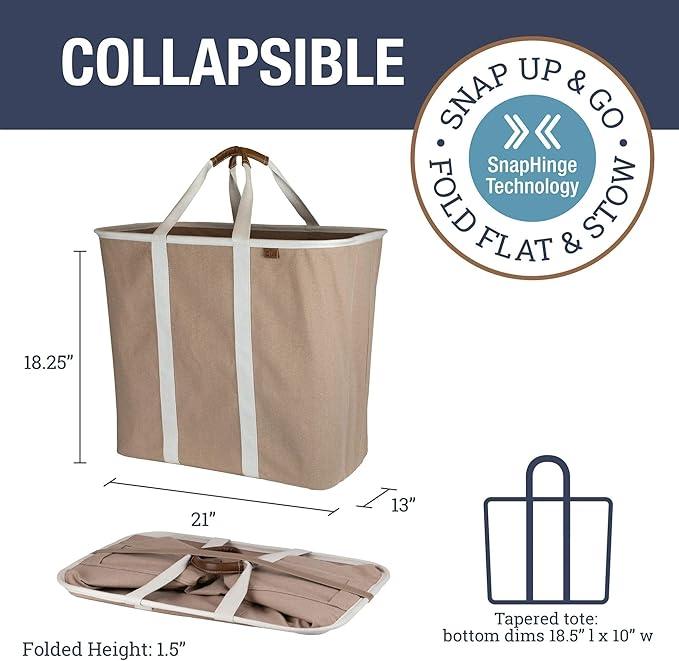 CleverMade Collapsible Laundry Caddy Brown (LUXE) - Pack of 2 64L / 17 Gal - Foldable Storage Organization Container Clothes Room Storage Solution