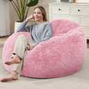 Bean Bag Cover (No Filler), Soft Faux Fur Stuffed Animal Bean Bag Storage Only Cover, Fluffy Plush Bean Bag Chair Cover Washable, Comfy Bean Bag Covers for Adults Kids Teens Side Pocket