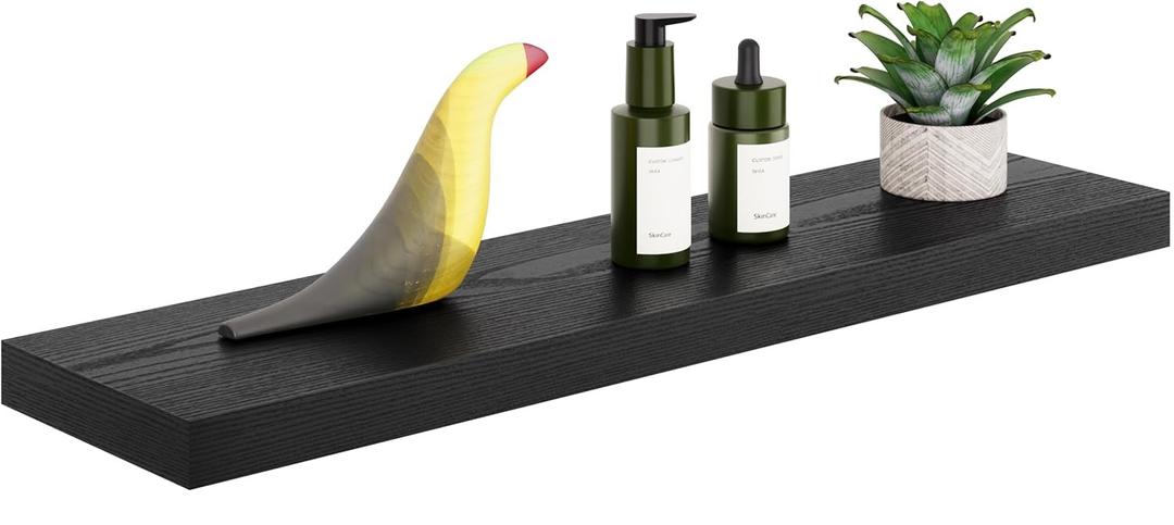 Ballucci Floating Shelf, 24" Black Floating Shelves for Wall, Wood Wall Shelf for Home Décor, Floating Shelves for Bathroom, Living Room, Bedroom, 6" Deep Wall Shelves