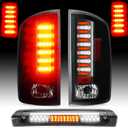 LED Tail Light Assembly + 3rd Third Brake Cargo Lamp Compatible with Dodge Ram 1500 2002-2006, for Dodge Ram 2500 3500 Pickup 2003-2006, Rear Taillight Clear Lens, 3 Pcs