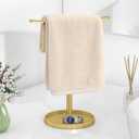 STWWO Hand Towel Holder, Stainless Steel Towel Holder Stand for Bathroom, Kitchen Countertop, T-Shaped Hand Towel Rack Stand, Gold
