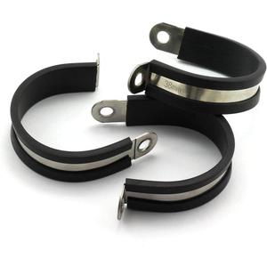 HJ Garden 12pcs 1-1/2 inch Rubber Cushioned Cable Clamp 304 Stainless Steel Hose Clamp/Metal Clamp/Tube Holder Fastener for Tube/Pipe or Wire Cord Installation