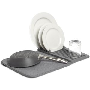 Umbra Udry Dish Rack and Microfiber Drying Mat  Space-Saving Design Folds Up for Easy Storage, Mini Rack, Gray