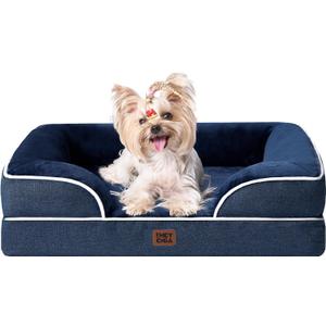 EHEYCIGA Orthopedic Dog Bed for Small Dogs, Waterproof Memory Foam Small Dog Beds with Sides, Non-Slip Bottom and Egg-Crate Foam Medium Pet Couch Bed with Washable Removable Cover, Navy (24.0"l X 18.0"w X 6.0"th)