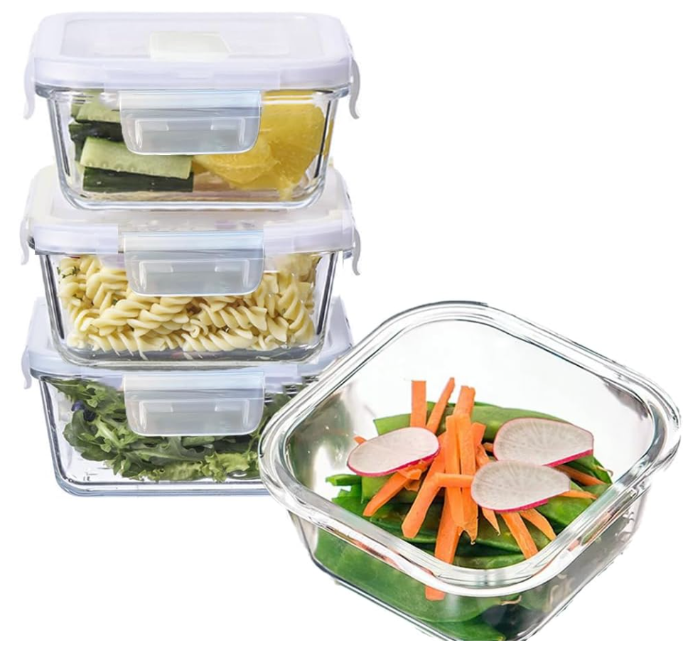 R.repad yay 2 Cup Square Glass Food Storage Containers, Small Square Storage Containers With Airtight Lids Leakproof, BPA free 16oz Glass Meal Prep Bowls, Dishwasher, Microwave, Freezer Safe (White)