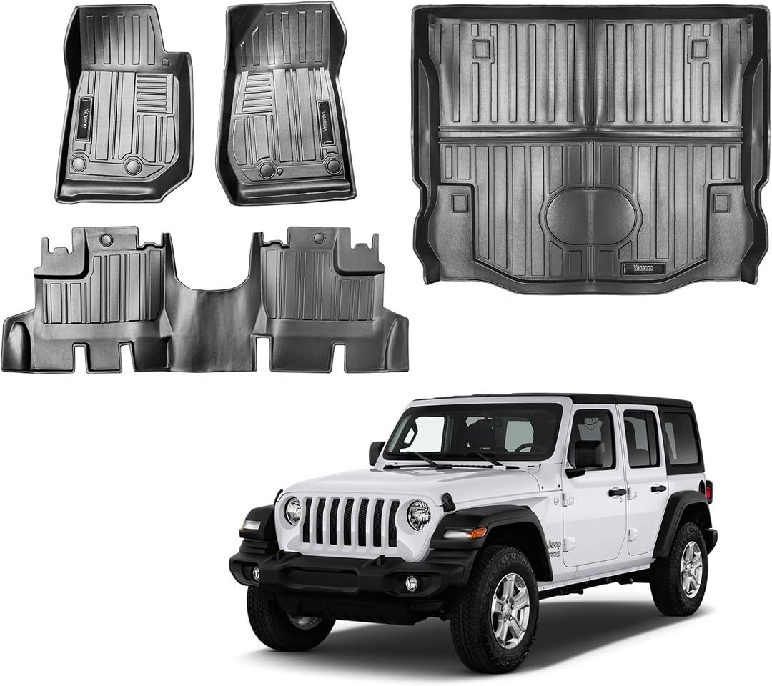 Vanseno Floor Mats & Cargo Liner for 2007-2018 Jeep Wrangler JK 4 Door All Weather TPE Rubber Protection Mat Accessories(for 2007-2018 Jeep Wrangler JK 4 Door)