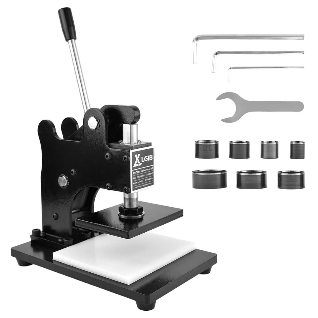 Leather Cutting Machine, 1 Ton Manual Press Die Cutter with 4.7 x 3.5 in Embossing Plate, Dual Guide Shafts, 0.7 in Pressure Stroke - for Leathercraft, DIY & Various Materials