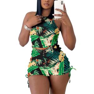 2 Piece Outfits for Women Summer Crop Top Tank High Waist Bodycon Ribbed Solid Sweatsuits Tracksuits Casual Shorts Set Romper (X-Large)