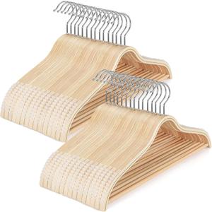 TOPIA HANGER Sleek Wooden Hangers with Non-Slip Rubber Grips, Sweater Hangers No Shoulder Bump, Lightweight Clothes Hangers 30-Pack, 360 Swivel Hook and Pants Bar-CT63N30