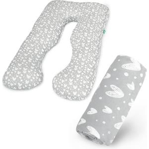 Pregnancy Pillow Cover U-Shaped (ONLY Pillowcase), Super Soft Replacement Cover Fits Most 55/57 Inch Maternity Pillow, Full Body Pregnancy Pillow Case, Universal Fit, Grey Hearts Print