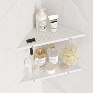 Qeke 10" Bathroom Corner Shelf, 2 Pack Recessed Shower Shelf Caddy, SUS304 Stainless Steel Shelf Wall Mount Triangular, No Drilling Matte White