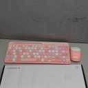 Retro Wireless Keyboard with Round Keycaps, 2.4GHz Full-Size USB Cute Wireless Keyboard Mouse for Computer, Desktop, Laptop and Computer (Pink-Colorful)
