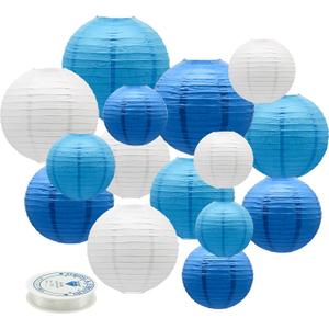 Paper Lanterns Party Decorations Blue - Hanging Paper Lanterns Indoor Outdoor - Wedding Graduation Birthday Baby Shower Party Supplies, 15pcs