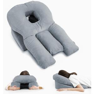 HOMCA Face Down Pillow for Eye Surgery Recovery, Soft Support Stomach Sleeping Pillow with Adjustable Airflow Gap, Face Hole for SmallMedium Adult Faces, Not Recommended for Larger Face Sizes